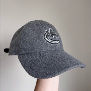 Vancouver Canucks Grey Fuzzy Wool Adjustable Cap NHL